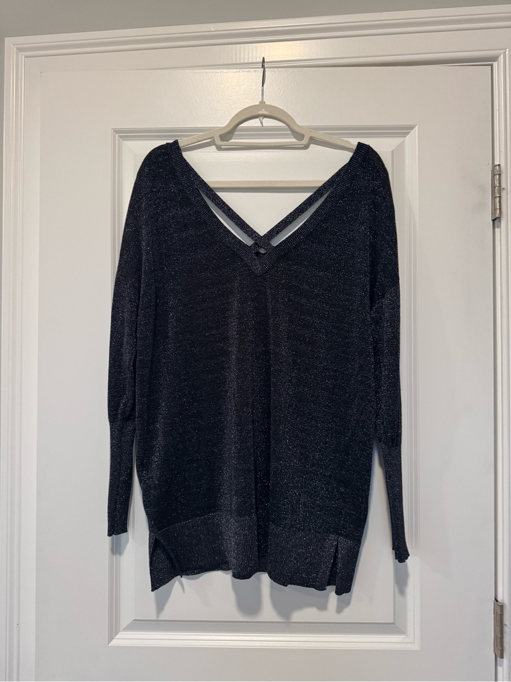 Topshop Black Metallic V-Neck Knit Sweater